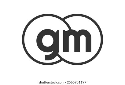 GM business company emblem with outline rounds and letters g m. Logo template of two merged circles for brand identity, logotype. Vector Infinity symbol  and technology sign.