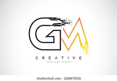 GM Creative Modern Logo Design Vetor with Orange and Black Colors. Monogram Stroke Letter Design.