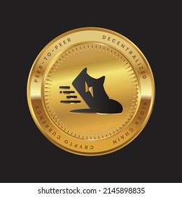GM Cryptocurrency logo in black color concept on gold coin. Stepn Coin Block chain technology symbol. Vector illustration for banner, background, web, print, article. svg