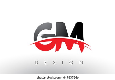 GM G M Brush Logo Letters Design with Red and Black Colors and Brush Letter Concept.