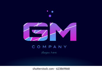gm g m  creative color blue background pink purple magenta alphabet letter company logo vector icon