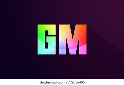 gm g m letter combination alphabet logo icon design with rainbow color and purple black background
