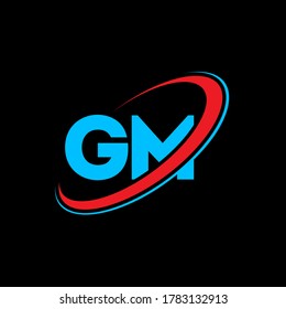 Diseño del logotipo de la letra G M de GM. Letra inicial con el logotipo monograma superior del círculo GM enlazado en mayúsculas rojo y azul. Logo de GM, diseño de G M. gm, g m