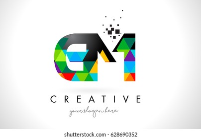 GM G M Letter Logo with Colorful Vivid Triangles Texture Design Vector Illustration.