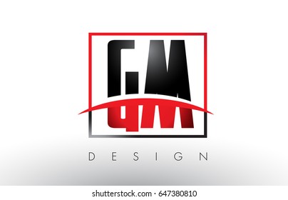 GM G M Logo Letters with Red and Black Colors and Swoosh. Creative Letter Design Vector.