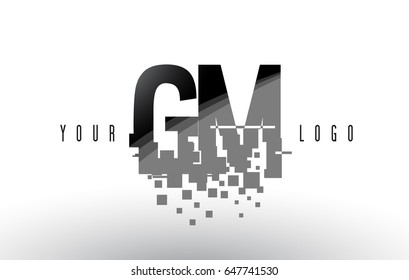 GM G M Pixel Letter Logo with Digital Shattered Black Squares. Creative Letters Vector Illustration.