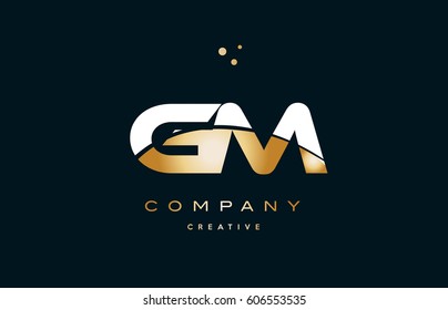 gm g m  white yellow gold golden metal metallic luxury alphabet company letter logo design vector icon template