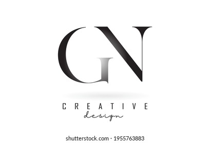 GM g n letter design logo logotype concept with serif font and elegant style. Vector illustration icon with letters G and n.