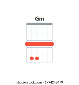 Gm guitar chord icon. Basic guitar chords vector isolated on white. Guitar lesson illustration.