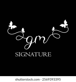 GM Handwritten initial letter, GM simple signature vector logo with butterfly shape variation, beauty, photography letter logo design. G M