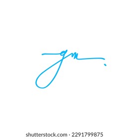 gm Initial Handwriting Signature Logo Vector with Blue Color