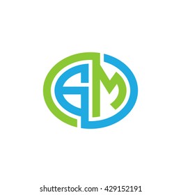 GM initial letters looping linked ellipse logo blue green