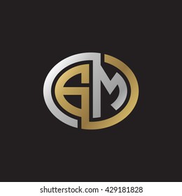 GM initial letters looping linked ellipse elegant logo golden silver black background