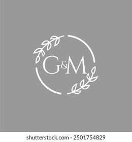 GM initial monogram decoration for wedding logo with creative leaf line