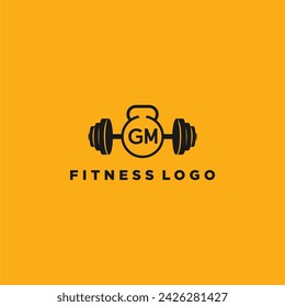 GM initial monogram for fitnes or gym logo with creative barbell design