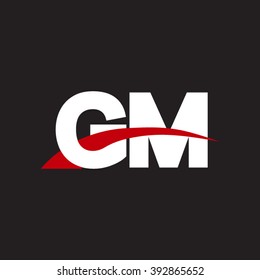 GM initial overlapping swoosh letter logo white red black background