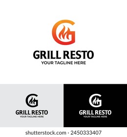 GM letter gradient fire flame grill resto logo template