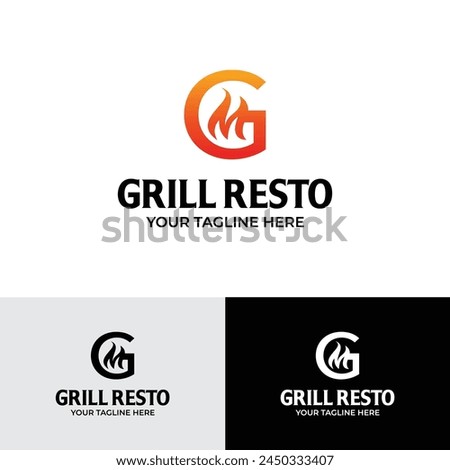 GM letter gradient fire flame grill resto logo template