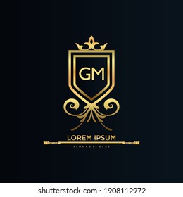GM Letter Initial with Royal Template.elegant with crown logo vector, Creative Lettering Logo Vector Illustration.