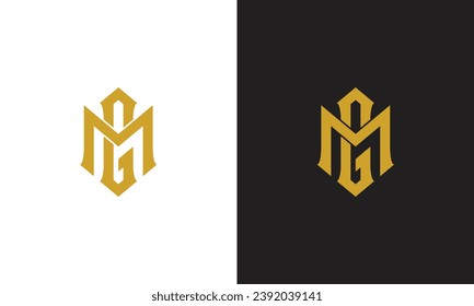 Diseño del logo de la carta GM en fondo de lujo. Concepto del logotipo de la letra de las iniciales de MG monograma. Diseño de iconos GM. Diseño de iconos de letras elegantes y profesionales MG sobre fondo negro. M G MG GM