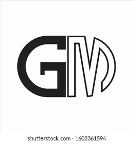 GM Letter logo monogram with oval shape negative space design template white background