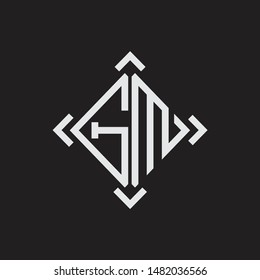 GM Logo Abstrac letter Monogram with Arrow in every side isolated on black background