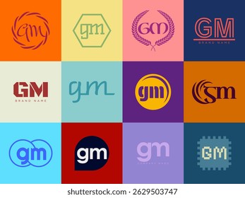 GM logo company template. Letter g and m logotype. Set different classic serif lettering and modern bold text with design elements. Initial font typography. Collection trendy business identity.