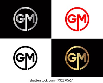 GM Logo. Letter Design Vector with Red and Black Gold Silver Colors

