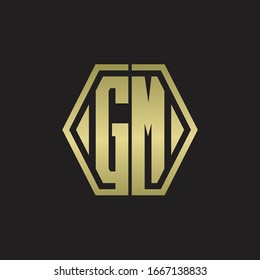GM Logo monogram with hexagon line rounded design template with gold colors