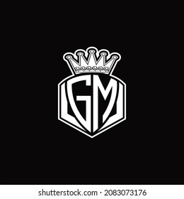 GM Logo monogram with luxury emblem shape and crown design template on black background