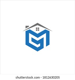 GM or MG real estate house Unique modern flat abstract logo design with blue and gray color.