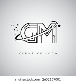 GM Orbit Monogram Logo – Futuristic Minimal Letter mark with Circular Line Art, Tech-Inspired Dots and Space Motion Concept for Modern Branding Identity