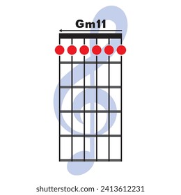 Gm11 guitar chord icon. Basic guitar chord vector illustration symbol design