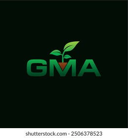 GMA letters green nature leaf logo design vector template editable 