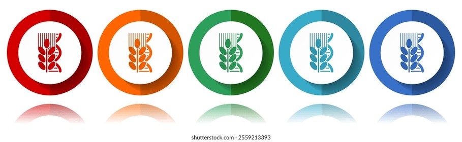 GMO agriculture vector icons, flat icon set for logo design, webdesign and mobile applications, colorful web button collection in eps 10