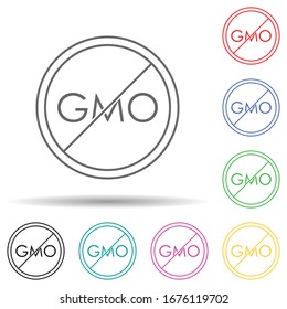 Gmo, prohibir el icono de conjunto multicolor. Línea delgada simple, contorno vectorial de iconos gmo para ui y ux, sitio web o aplicación móvil