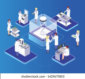 GMO bio engineering isometric composition with biochemical laboratory organisms dna manipulation improving their nutrition value vector illustration 