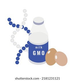 Gmo bio engineering isometric composition with human character of scientist in lab environment vector illustration