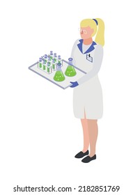 Gmo bio engineering isometric composition with human character of scientist in lab environment vector illustration