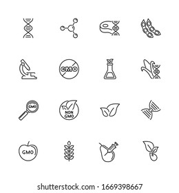 Gmo, Biotechnology, Science Outline Icons Set - Black Symbol On White Background. Gmo, Biotechnology Simple Illustration Symbol - Lined Simplicity Sign. Flat Vector Thin Line Icon - Editable Stroke