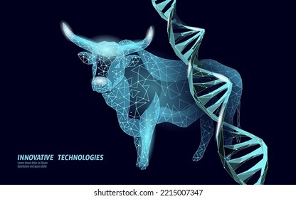 GMO bull gene modified meat. Science chemistry biology genetics engineering innovation organic eco food technology 3D render banner vector illustration