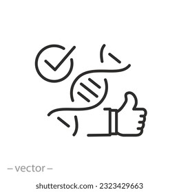 gmo certified icon, lab tested product, approved use, line symbol on white background - editable stroke vector illustration eps10