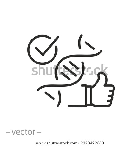 gmo certified icon, lab tested product, approved use, line symbol on white background - editable stroke vector illustration eps10