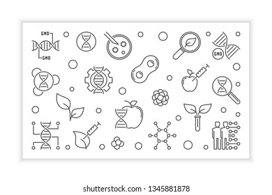GMO concept vector simple horizontal banner in thin line style