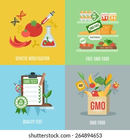 Gmo design concept set with food genetic modification flat icons isolated vector illustration