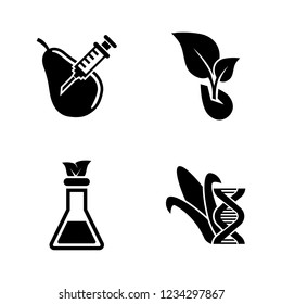 GMO, Dna Food Modification. Simple Related Vector Icons Set for Video, Mobile Apps, Web Sites, Print Projects and Your Design. GMO, Dna Modification icon Black Flat Illustration on White Background.