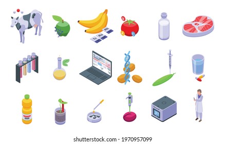 Gmo food icons set. Isometric set of gmo food vector icons for web design isolated on white background