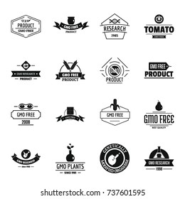 GMO food logo icons set. Simple illustration of 16 GMO food logo vector icons for web