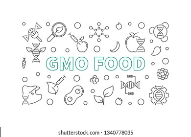 GMO Food vector concept horizontal illustration in outline style
