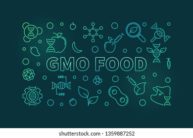 GMO Food vector concept linear horizontal banner or illustration on dark background